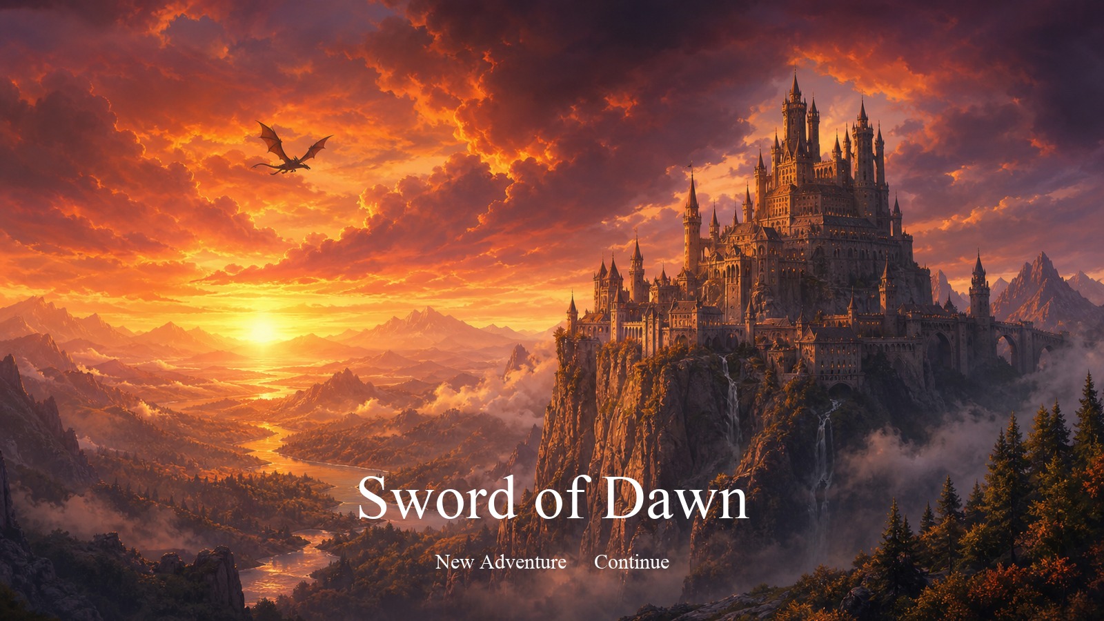 Epic fantasy title screen in Times New Roman, like an office document