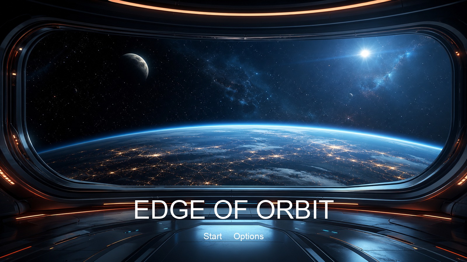 Sci-fi title screen with a dated default system font